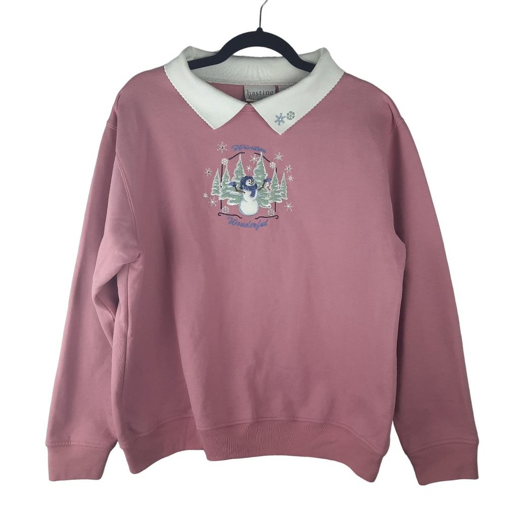 Vintage Hasting & Smith Pink Christmas Embroidered Sweatshirt - Picture 12 of 13